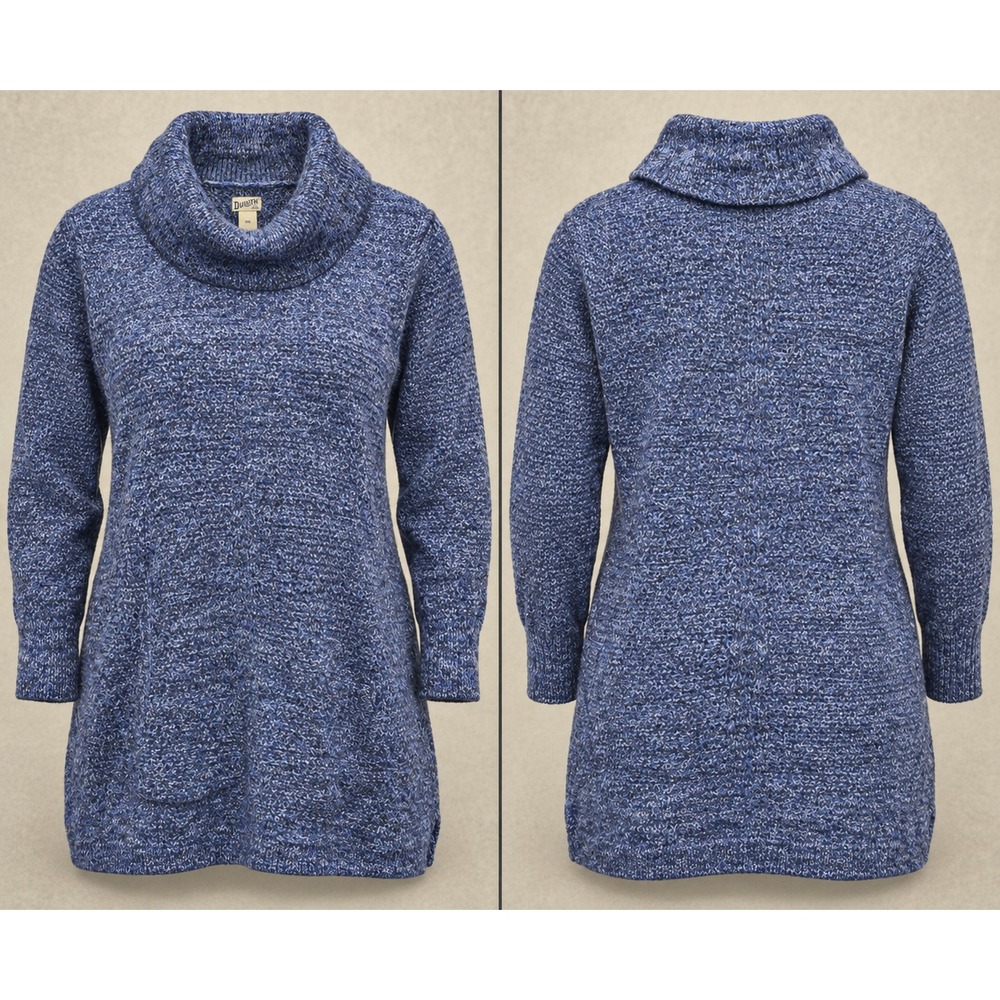 Duluth Trading Co Womens XXL Blue Heather Cowl Neck Tunic Sweater Pockets Knit